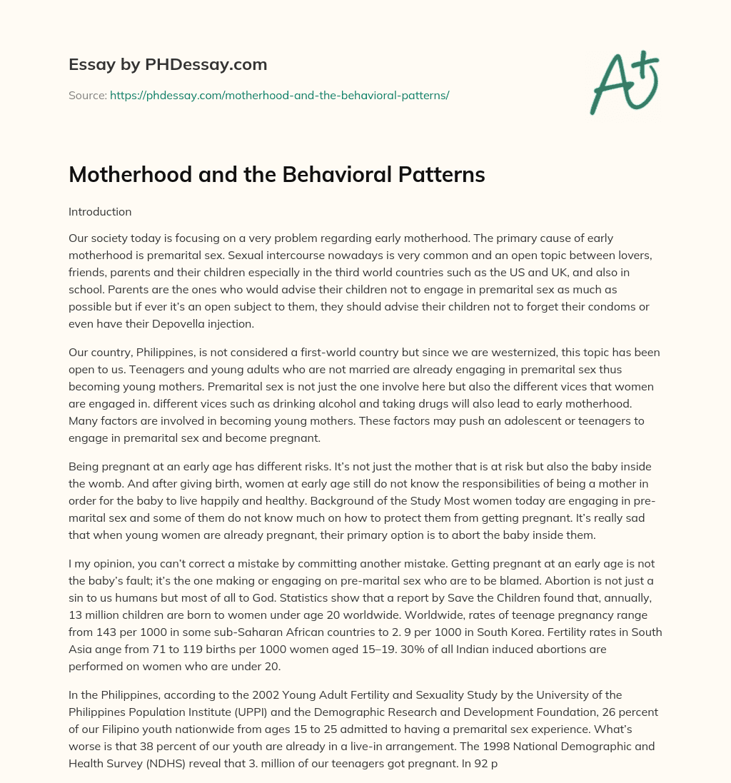 Motherhood and the Behavioral Patterns essay