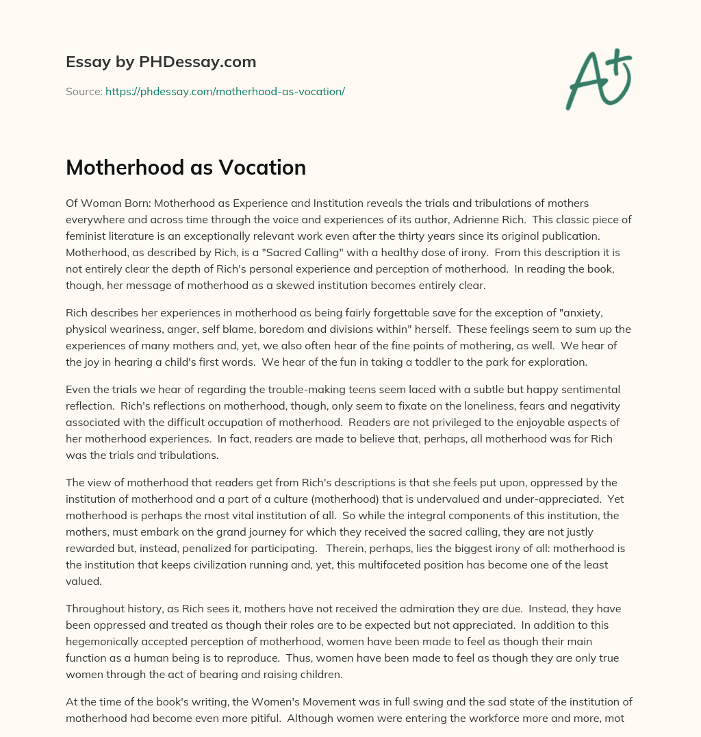 Motherhood as Vocation essay