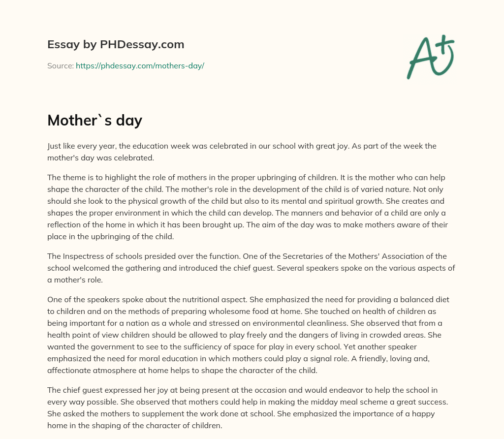 Mother`s day essay
