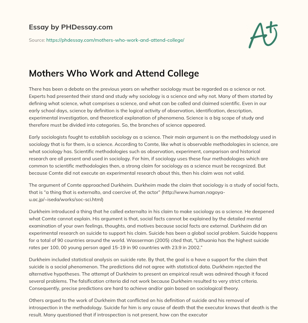 Mothers Who Work and Attend College essay