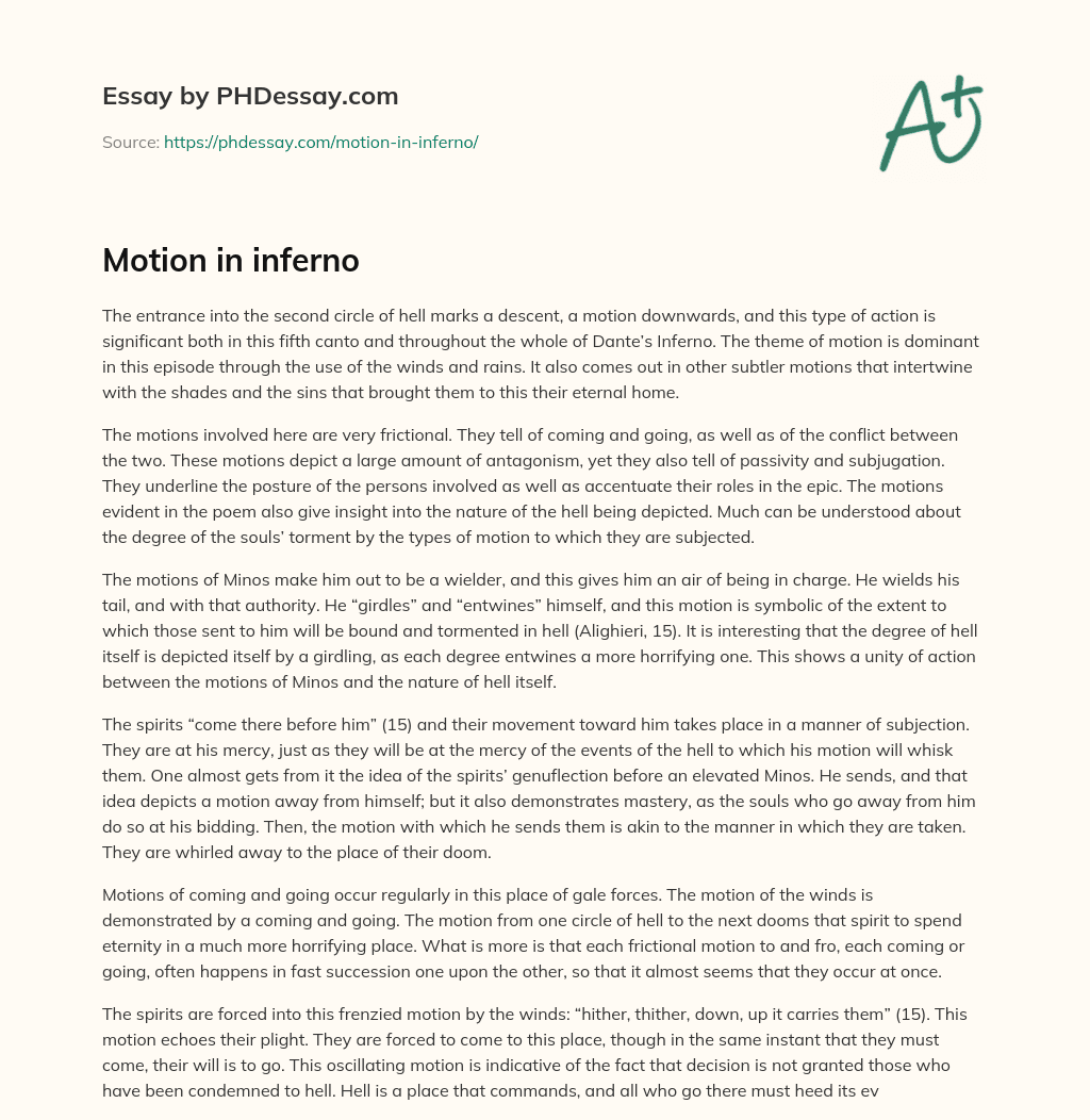 Motion in inferno essay