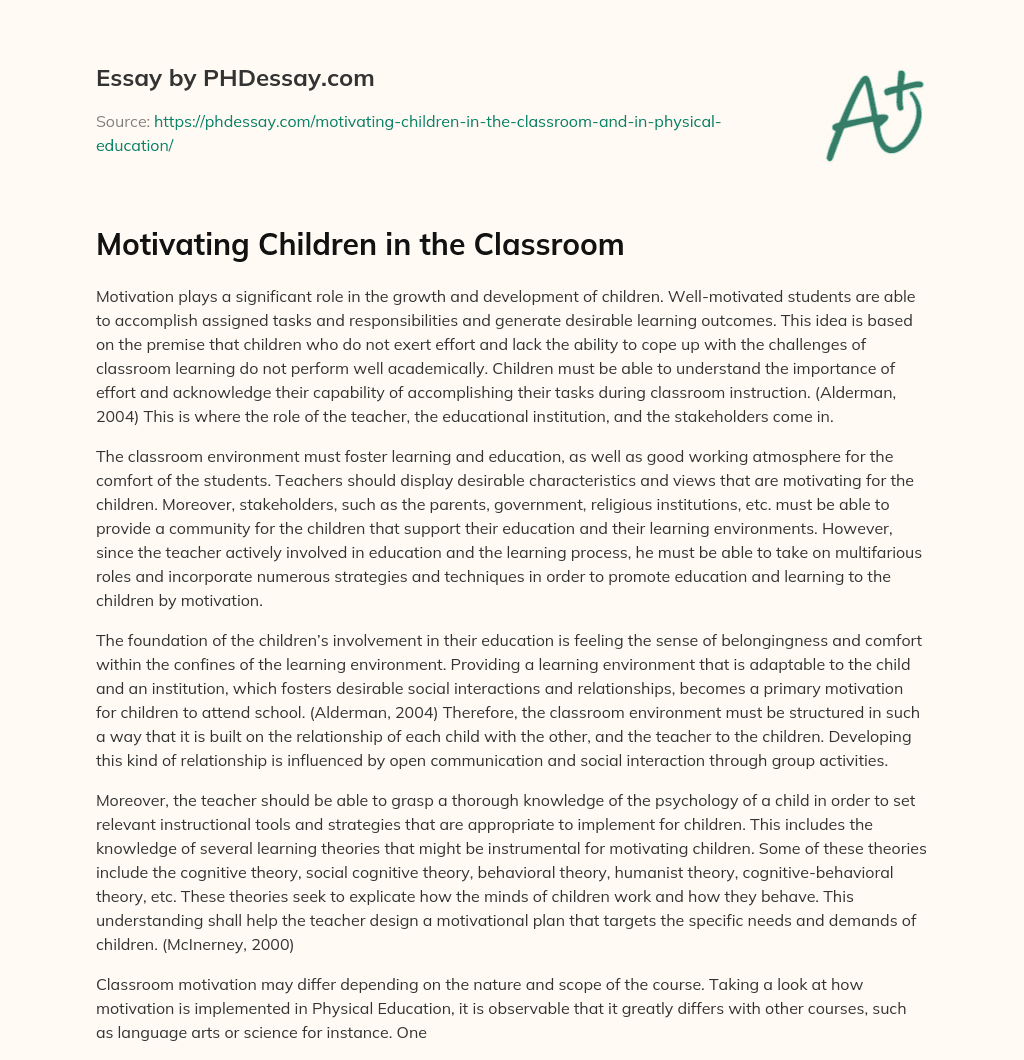 Motivating Children in the Classroom essay
