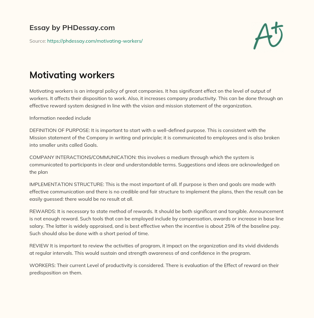 Motivating workers essay