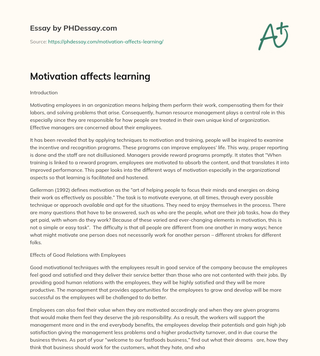 Motivation affects learning essay