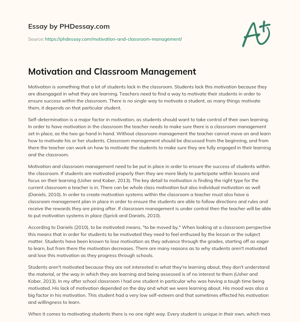 Motivation and Classroom Management essay