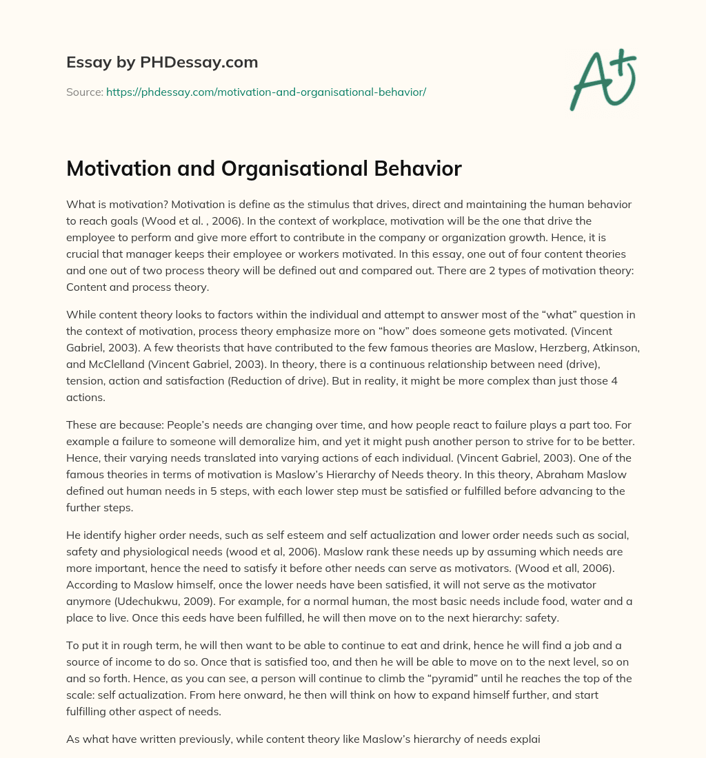 Motivation and Organisational Behavior essay