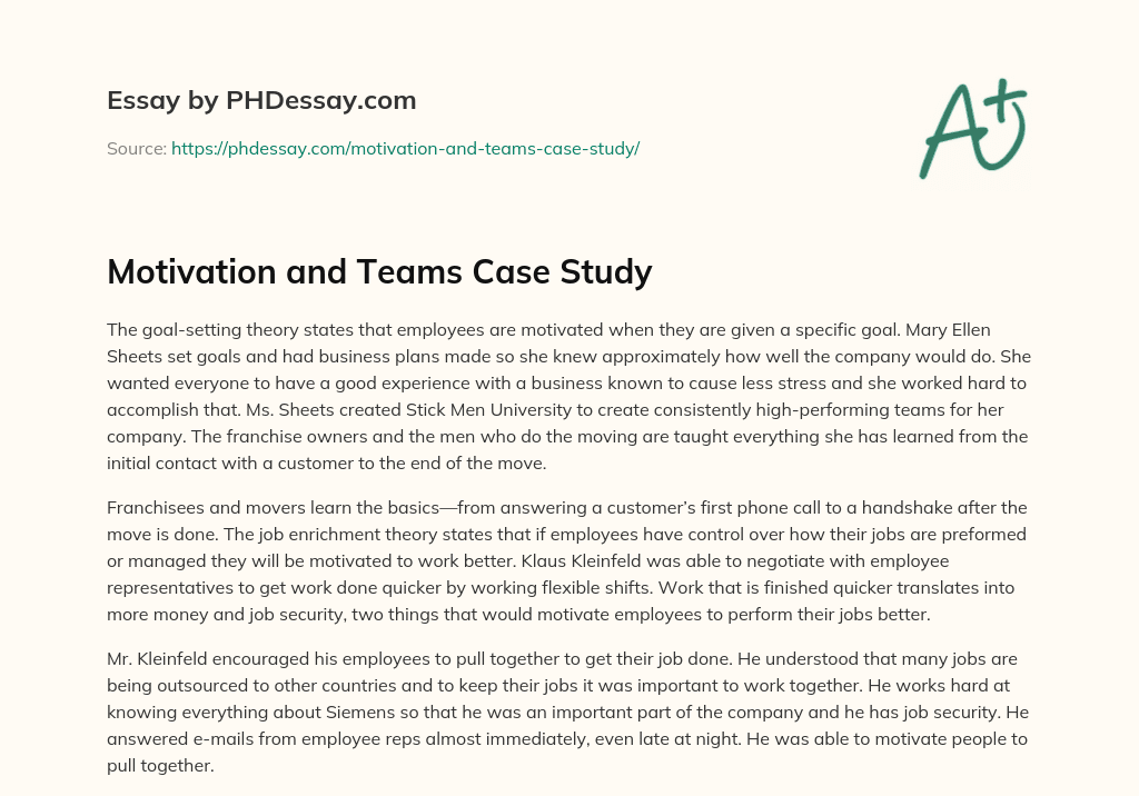 Motivation and Teams Case Study essay