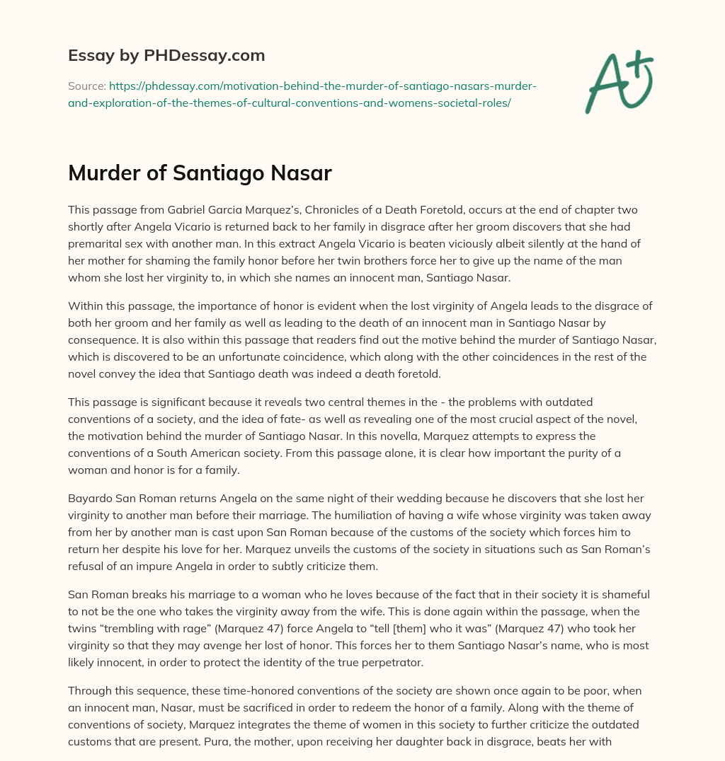 Murder of Santiago Nasar essay