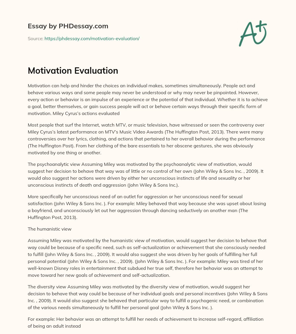 Motivation Evaluation essay