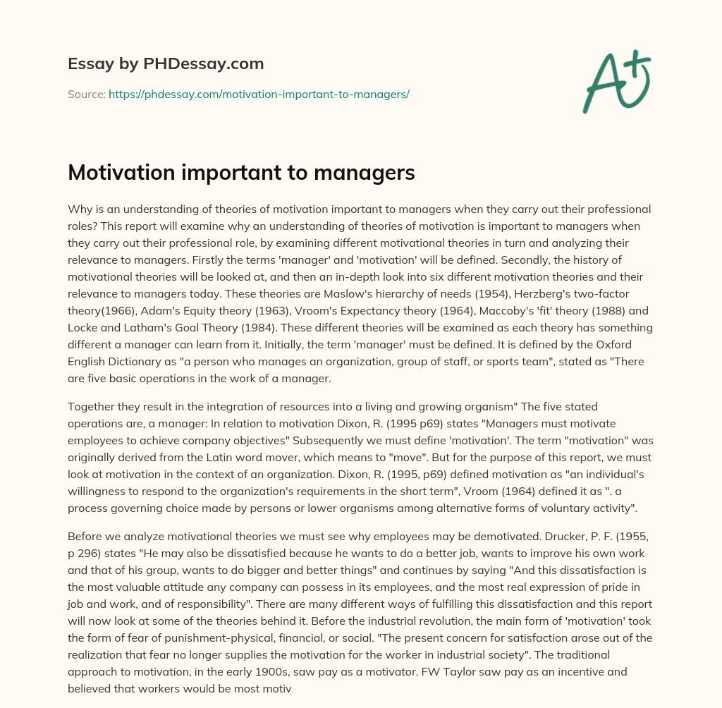 Motivation important to managers essay
