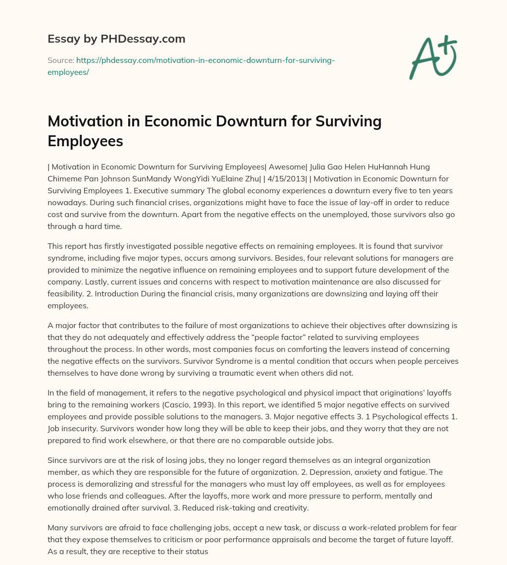 Motivation in Economic Downturn for Surviving Employees essay