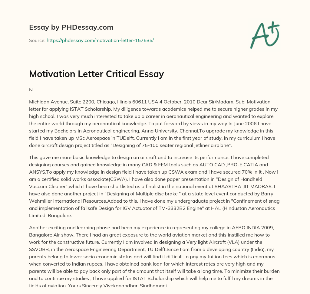 Motivation Letter Critical Essay essay