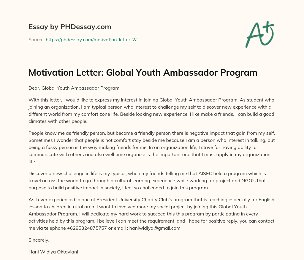 motivation letter for youth summit