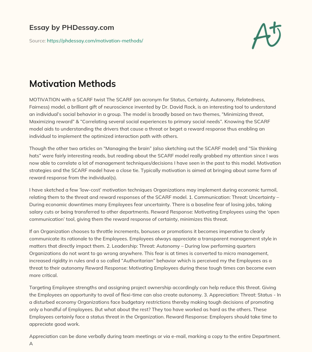 Motivation Methods essay