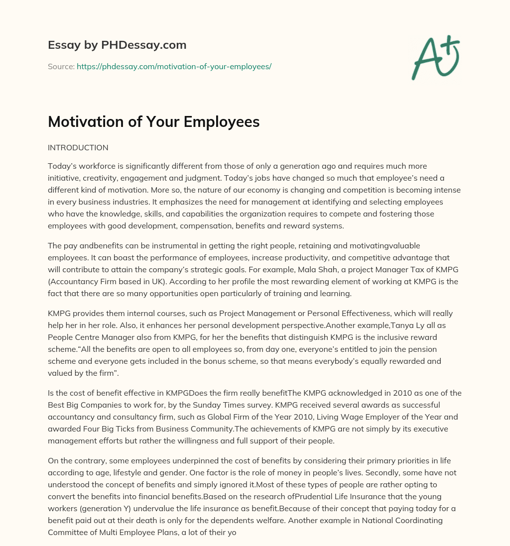 Motivation of Your Employees essay