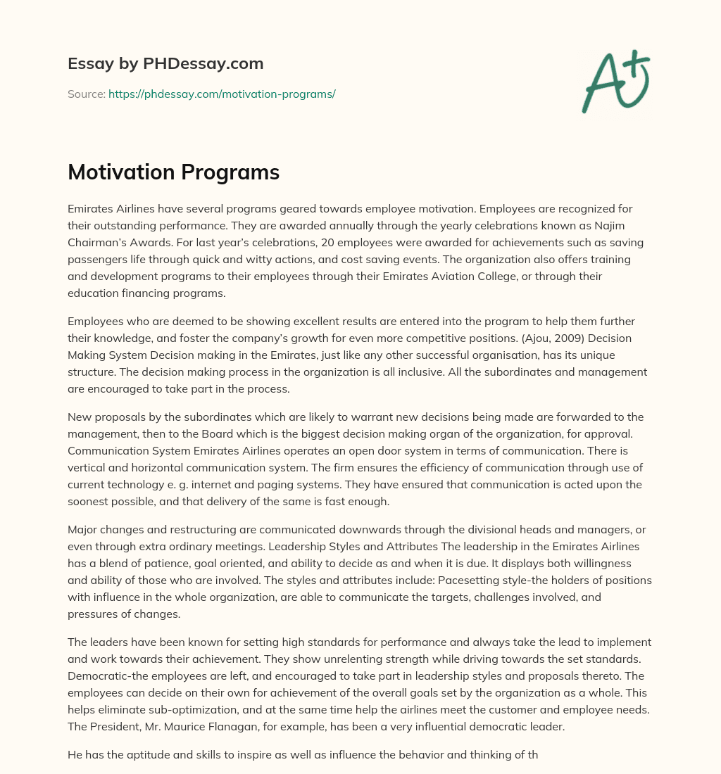 Motivation Programs essay