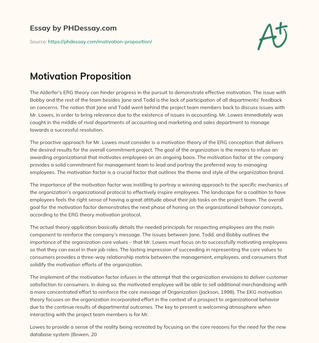 Motivation Proposition essay