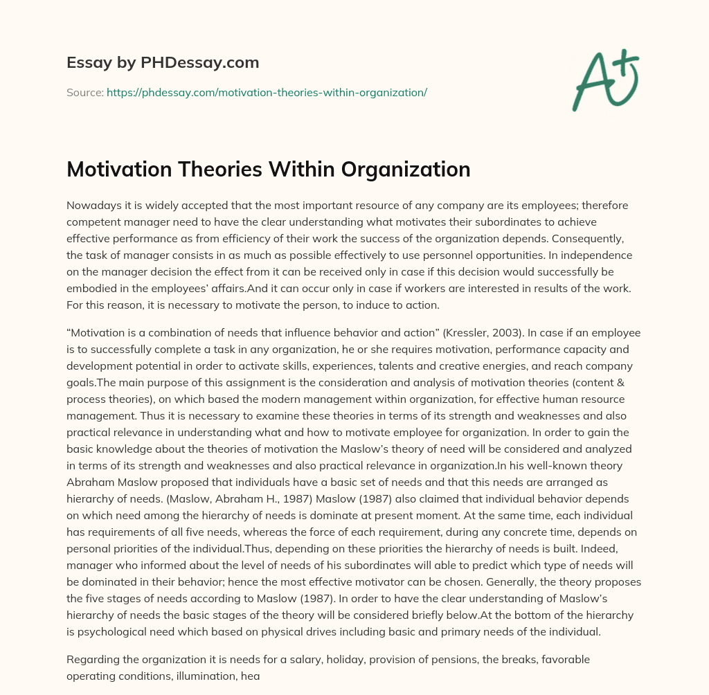 Motivation Theories Within Organization essay