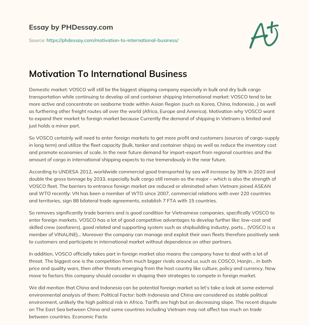 Motivation To International Business essay