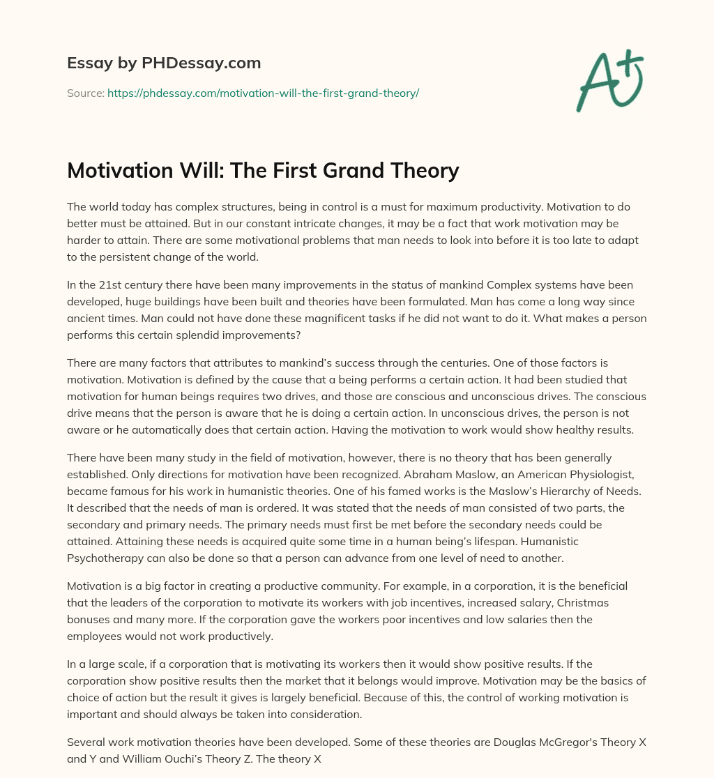 Motivation Will: The First Grand Theory essay