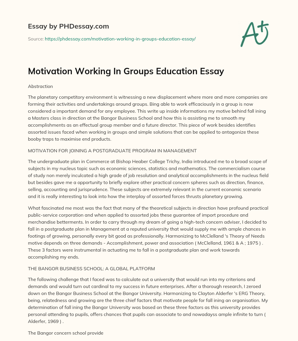 Motivation Working In Groups Education Essay essay