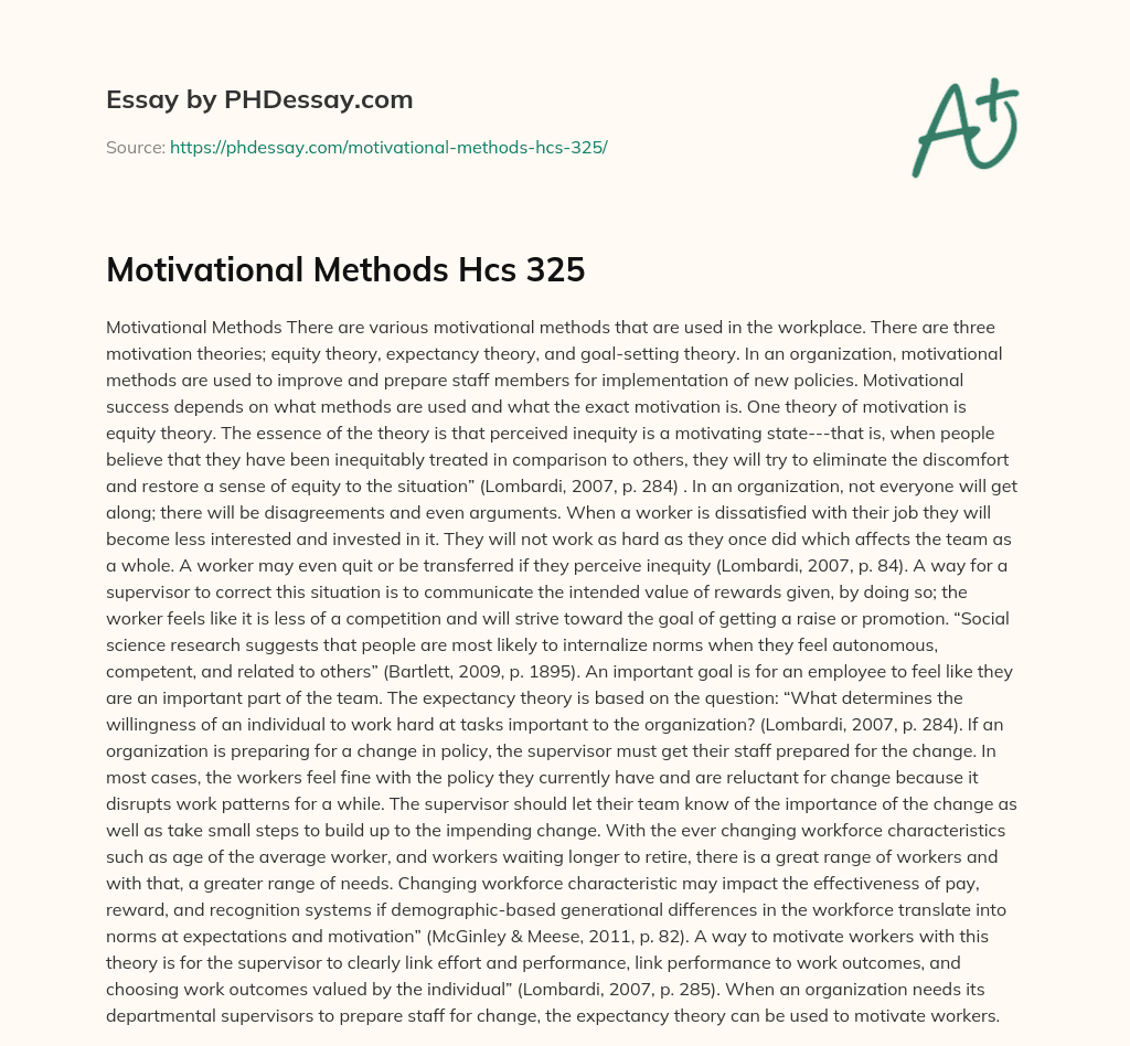 Motivational Methods Hcs 325 essay