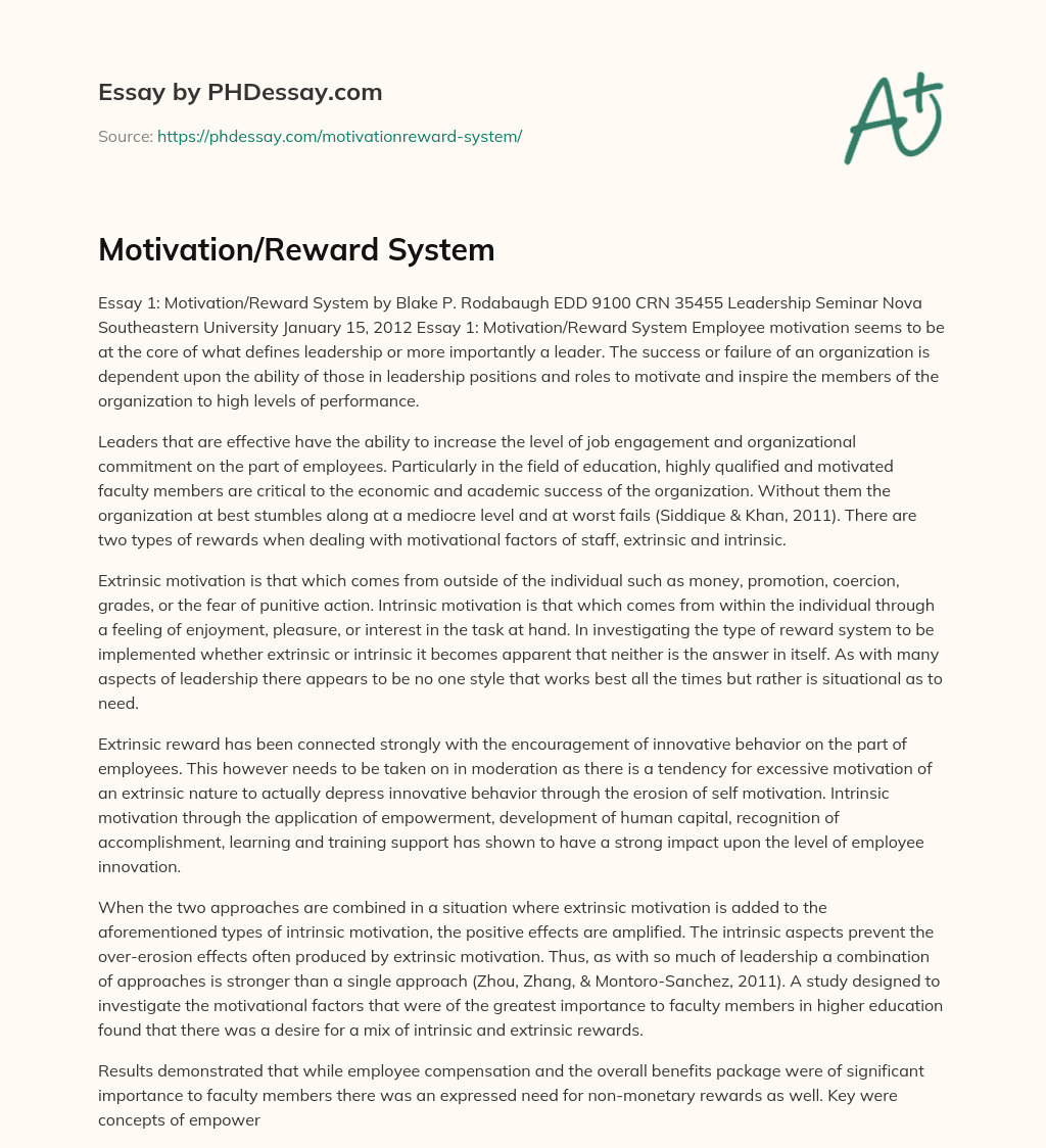 Motivation/Reward System essay