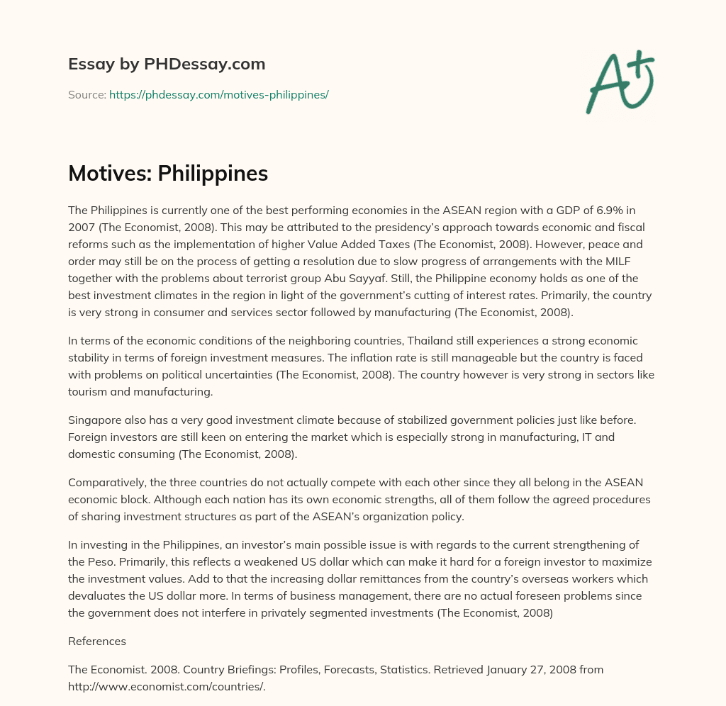 Motives: Philippines essay