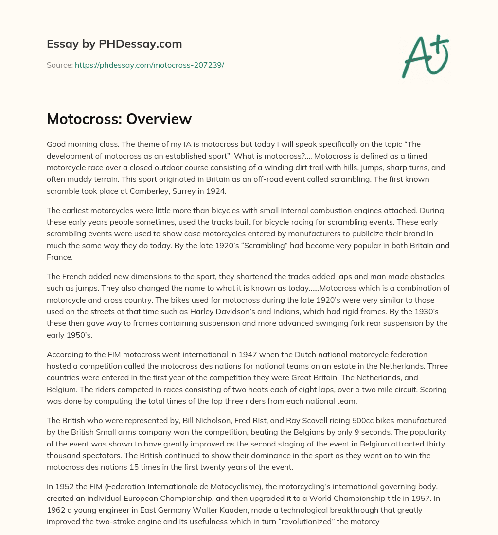 Motocross: Overview essay