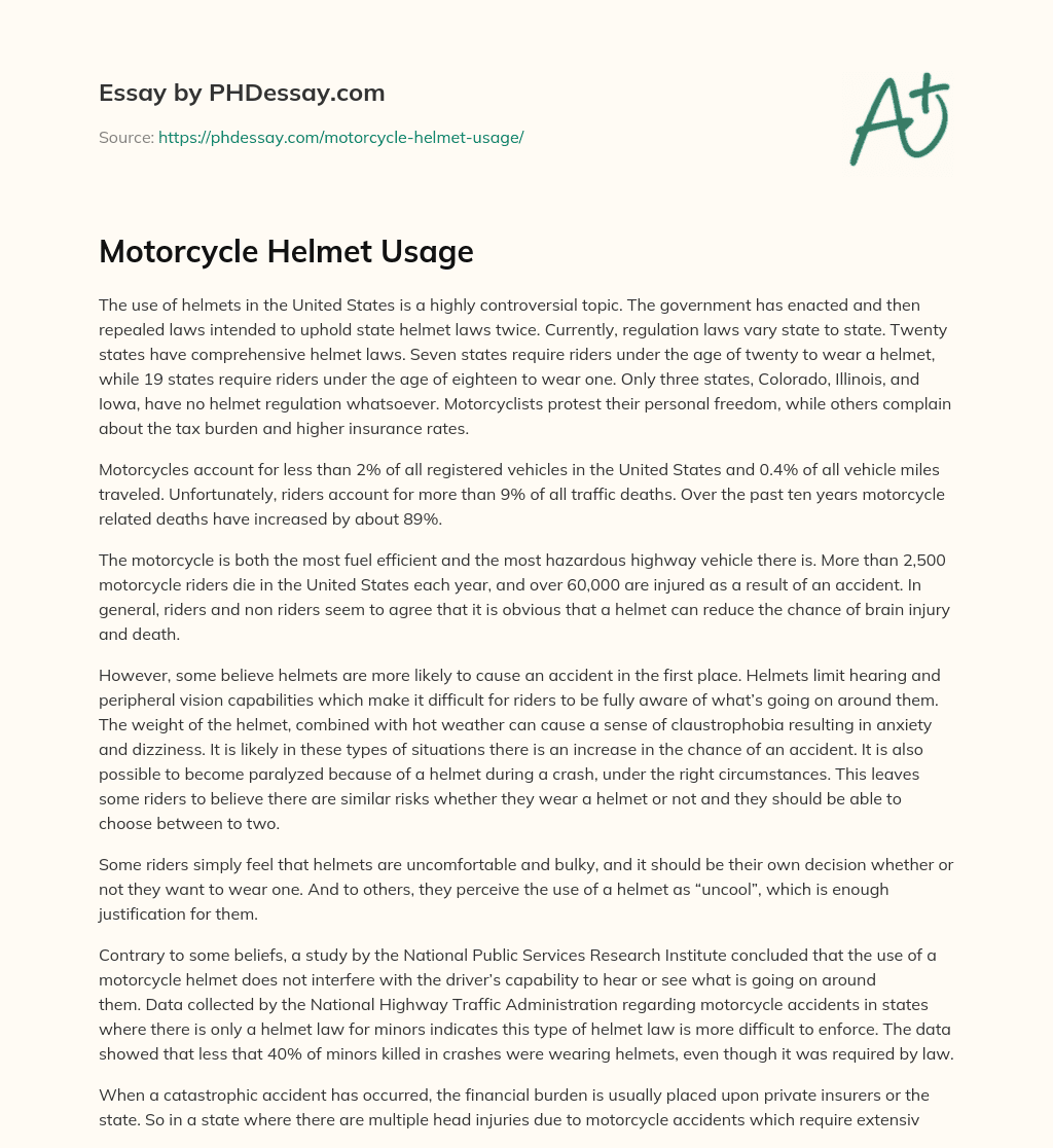Motorcycle Helmet Usage essay