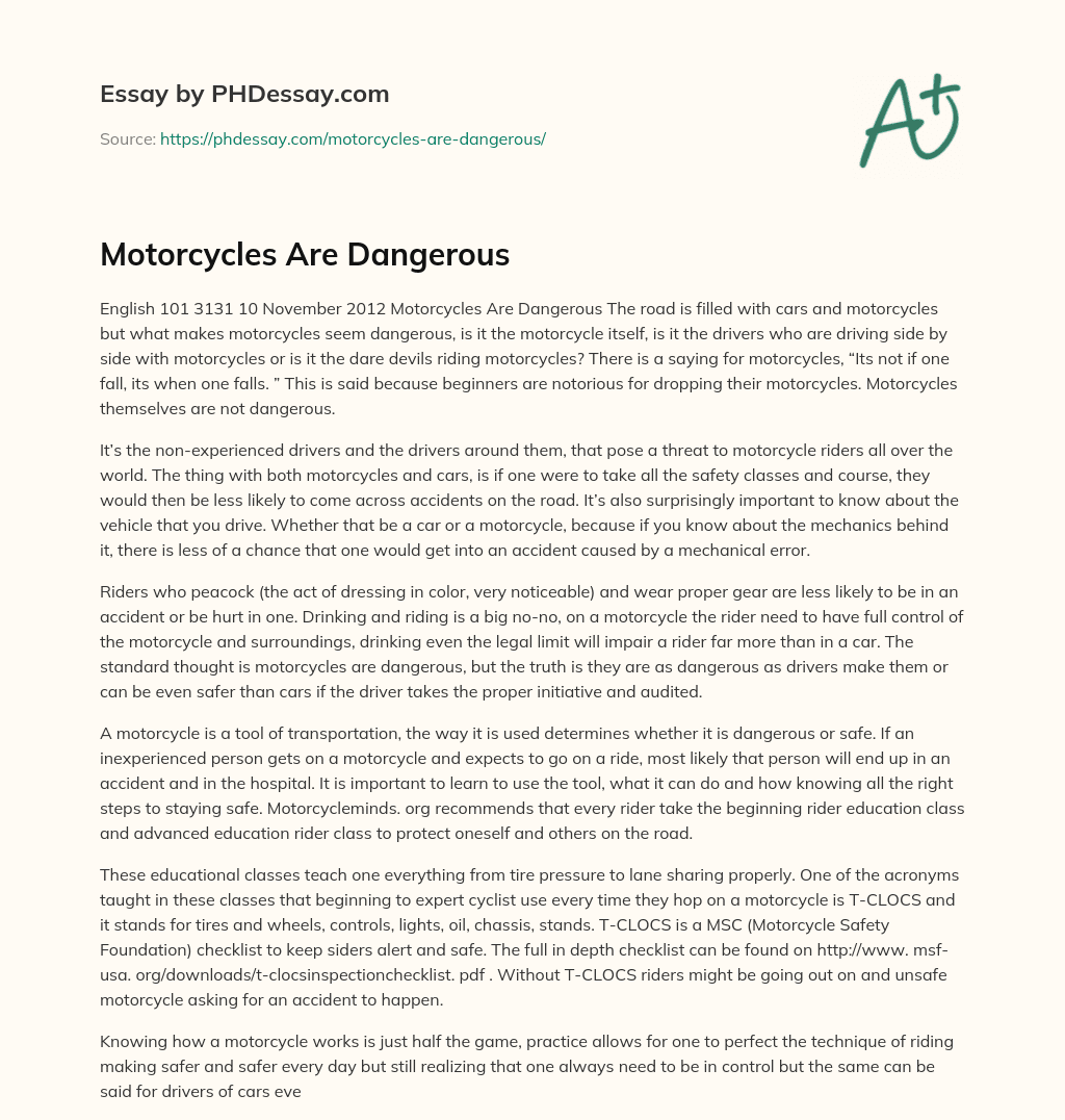 Motorcycles Are Dangerous essay