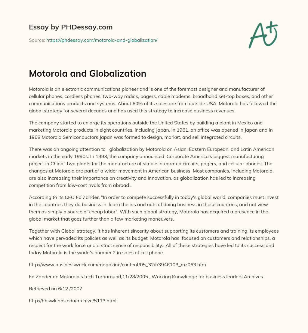 Motorola and Globalization essay