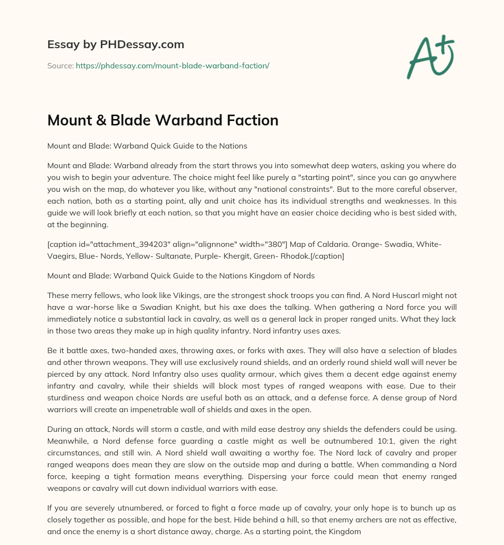 Mount & Blade Warband Faction essay