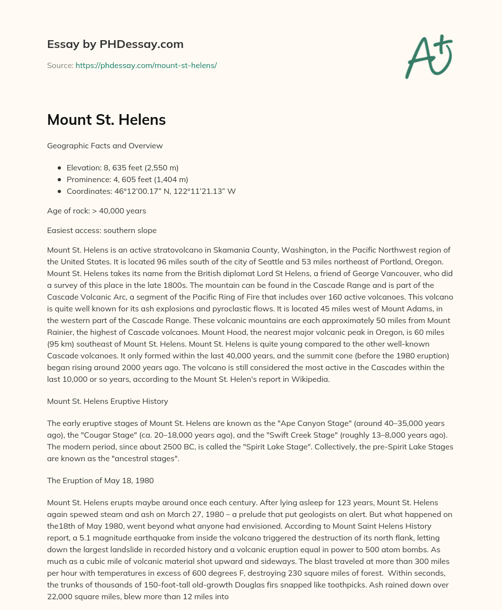 Mount St. Helens essay