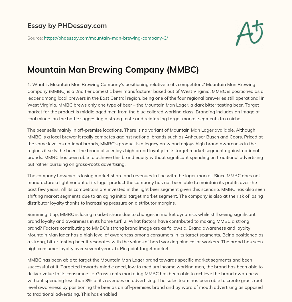 Mountain Man Brewing Company (MMBC) essay