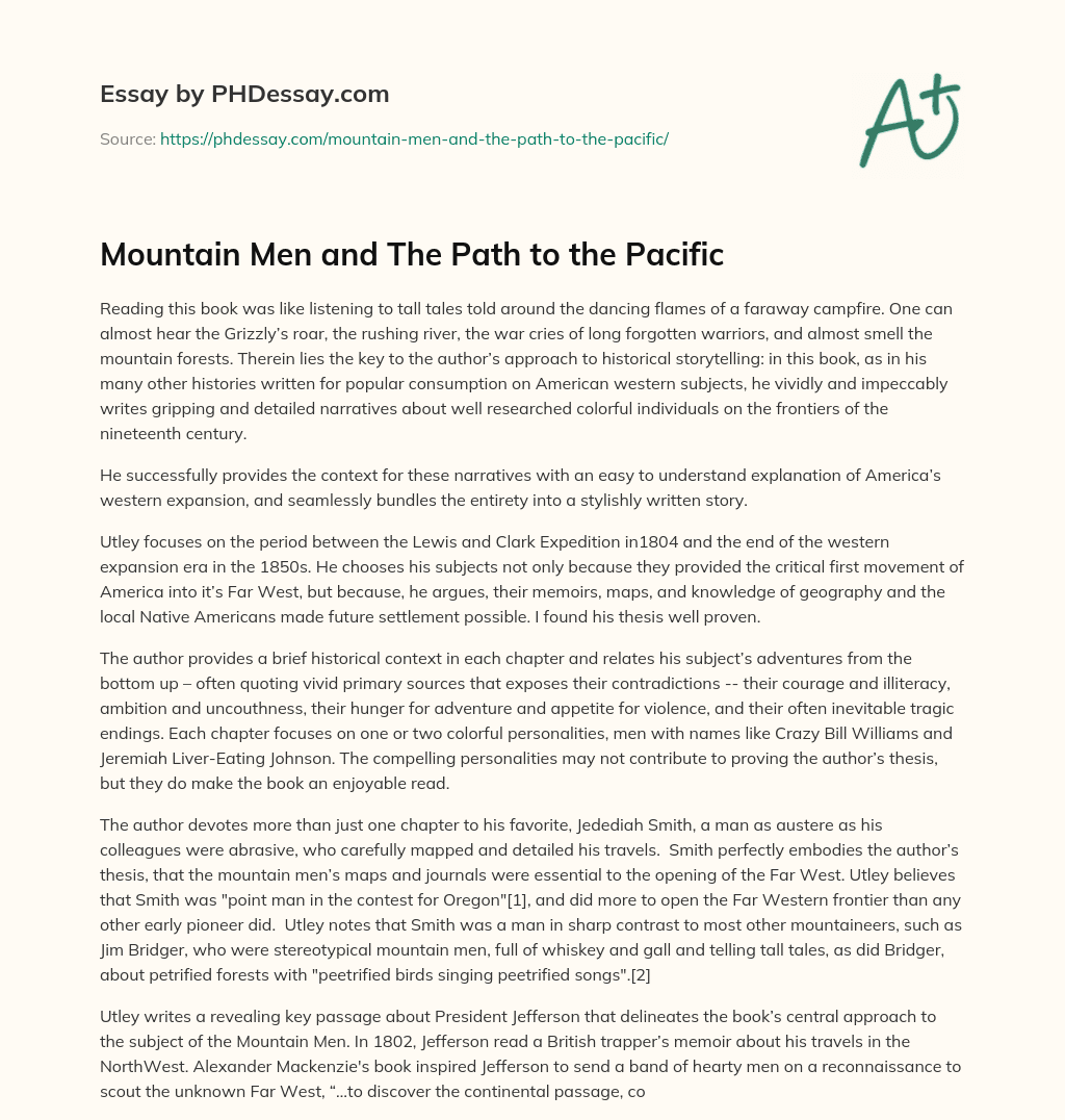 Mountain Men and The Path to the Pacific essay