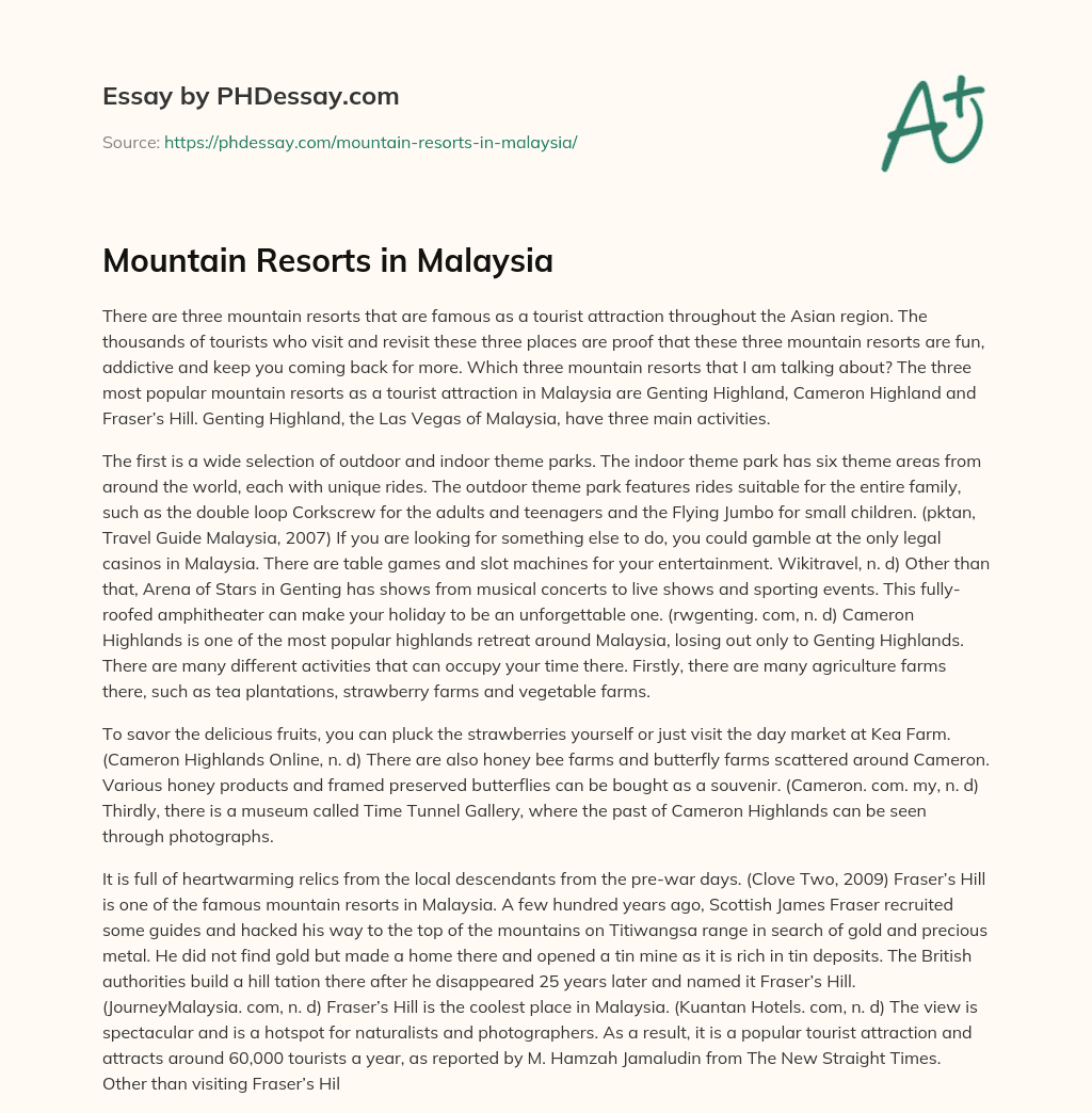 Mountain Resorts in Malaysia essay