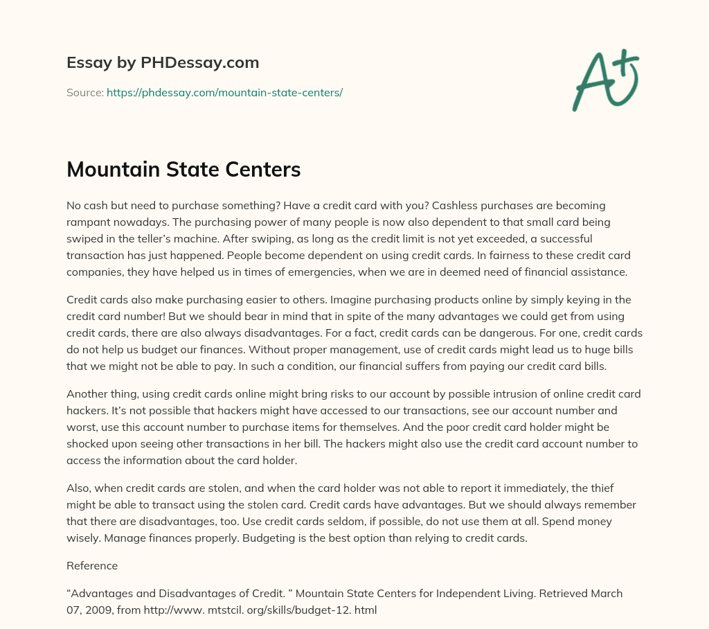 Mountain State Centers essay