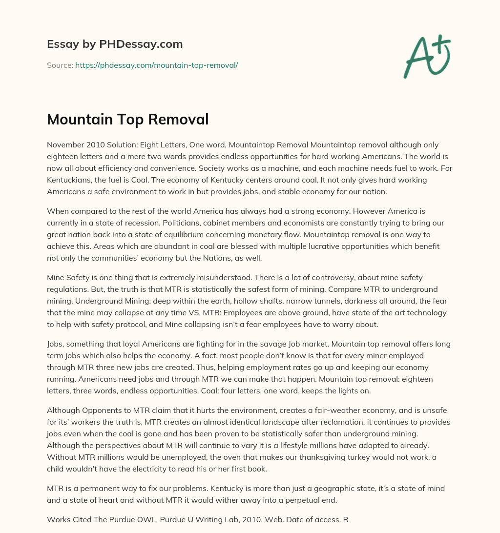 Mountain Top Removal essay
