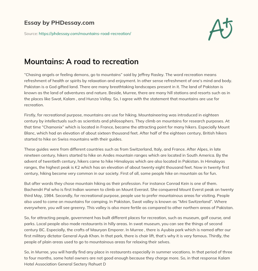 Mountains: A road to recreation essay