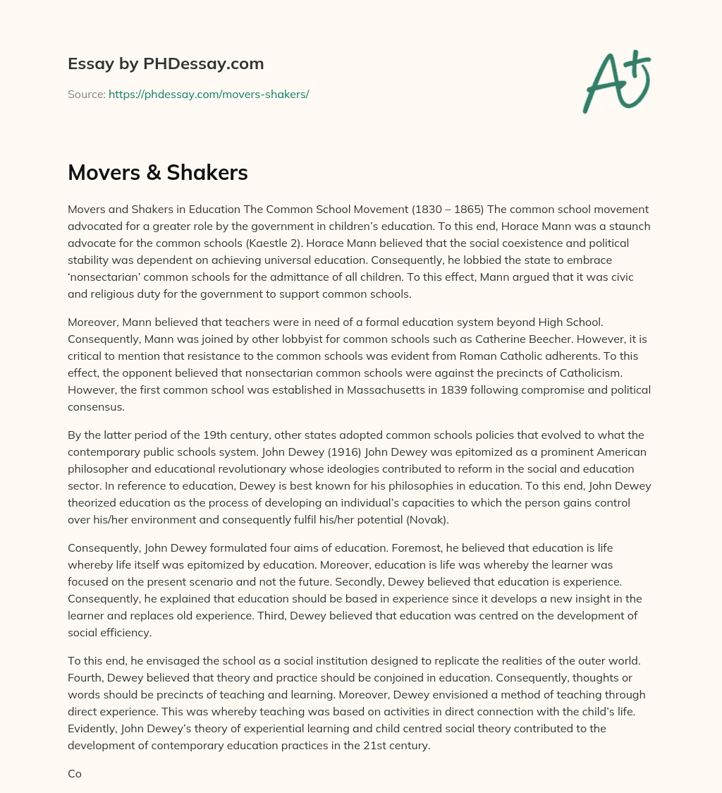 Movers & Shakers essay