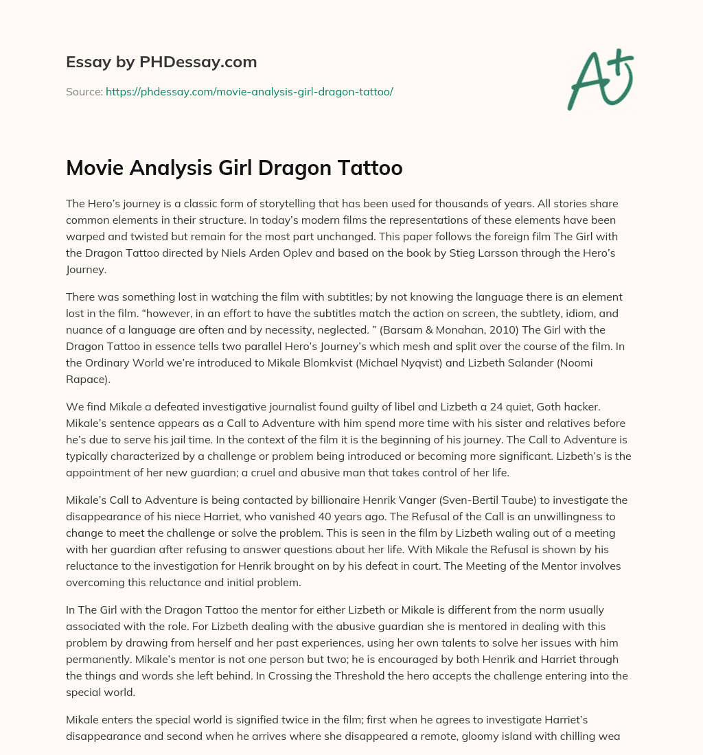 Movie Analysis Girl Dragon Tattoo essay