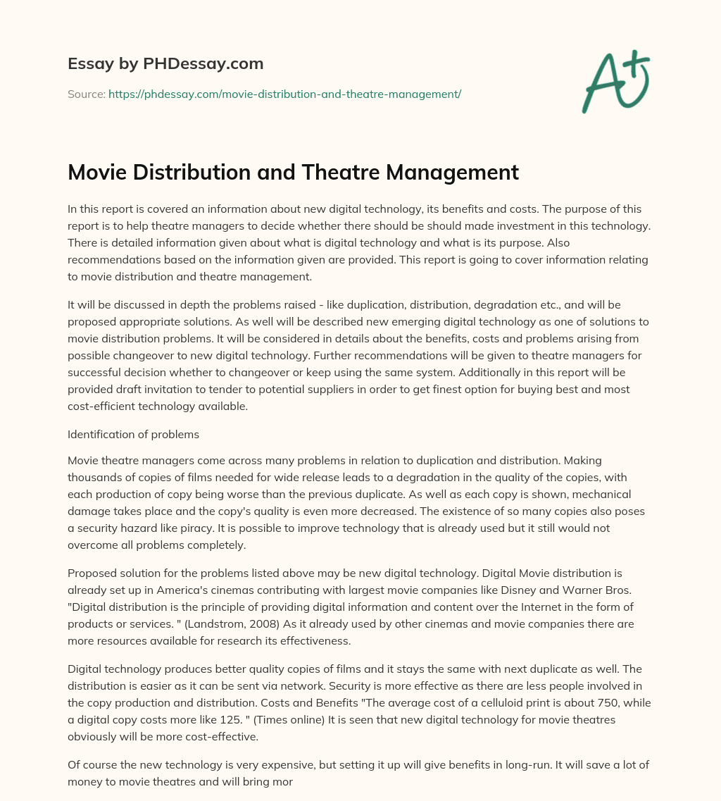 Movie Distribution and Theatre Management