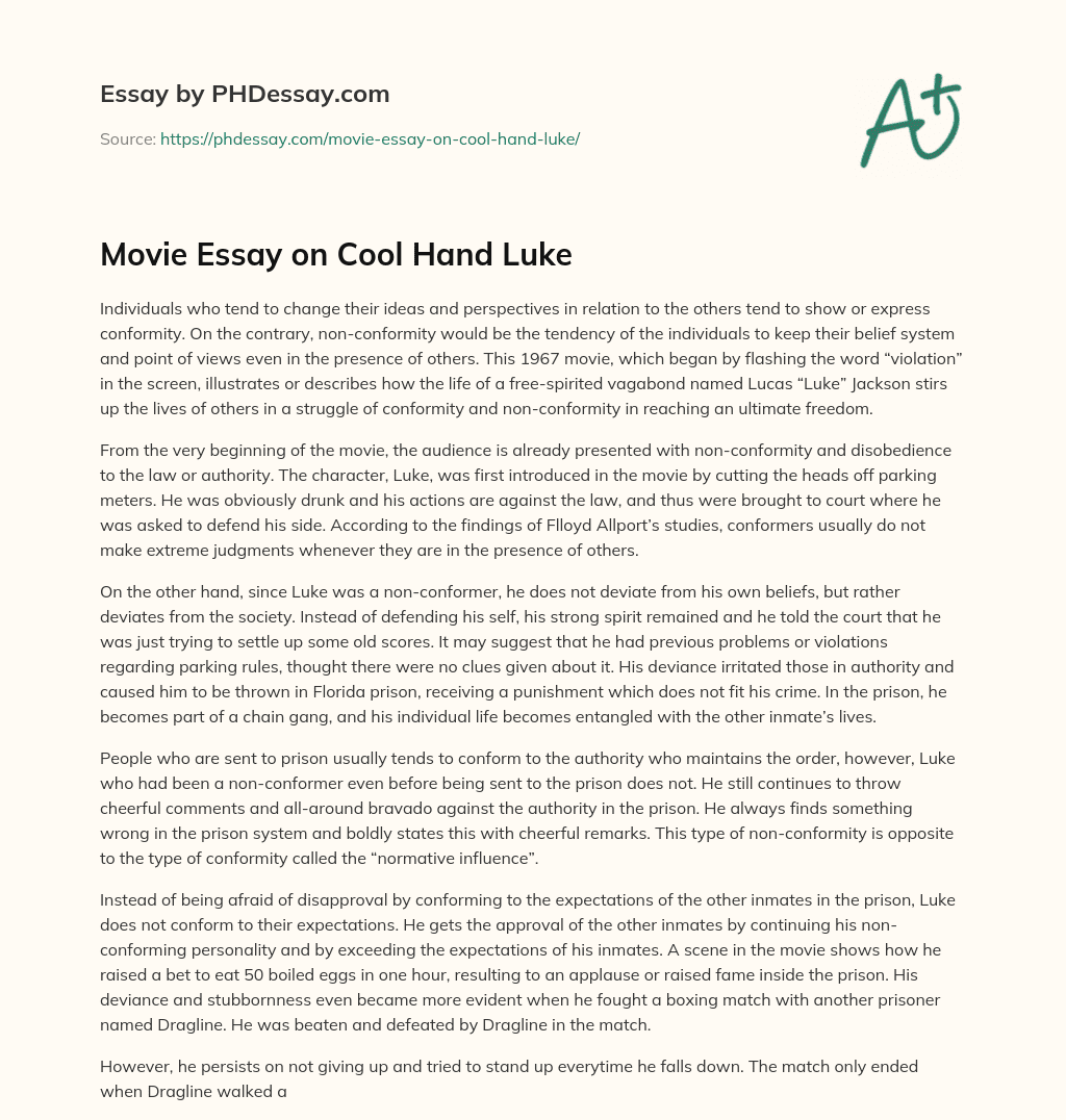 Movie Essay on Cool Hand Luke essay