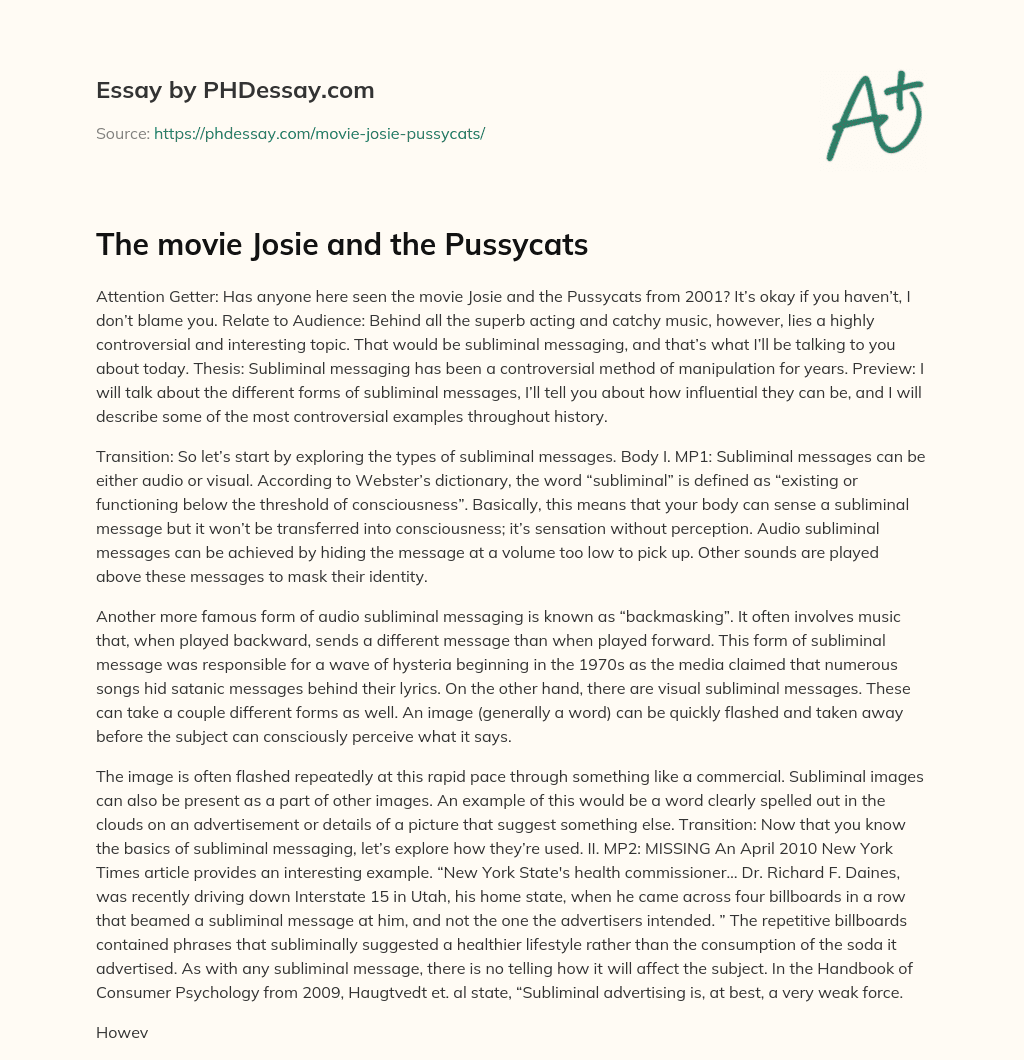The movie Josie and the Pussycats essay
