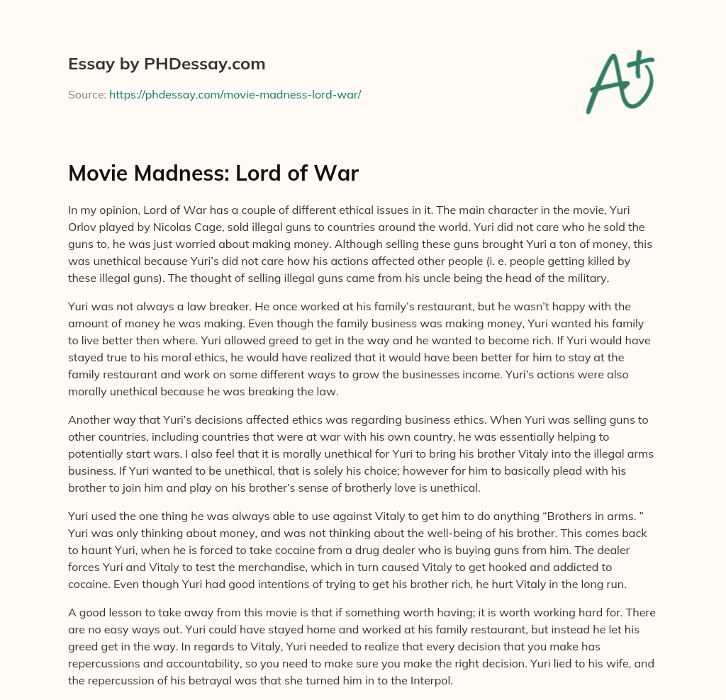 Movie Madness: Lord of War essay