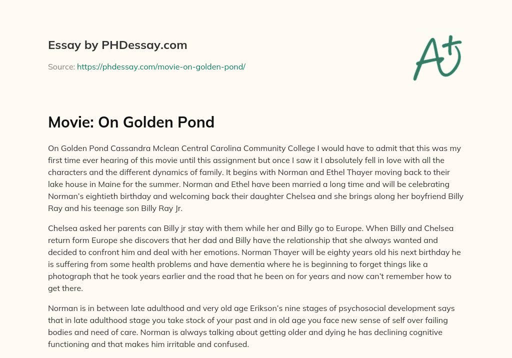 Movie: On Golden Pond essay