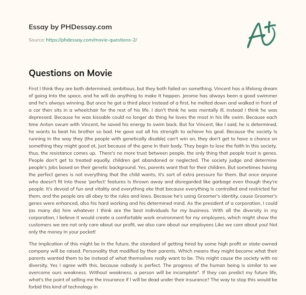 Questions on Movie essay