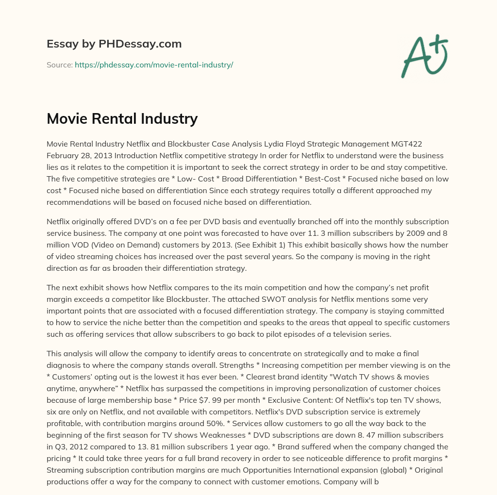 Movie Rental Industry essay