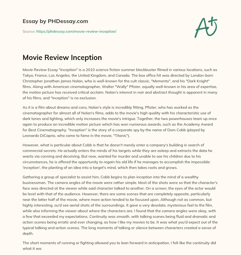 Movie Review Inception essay
